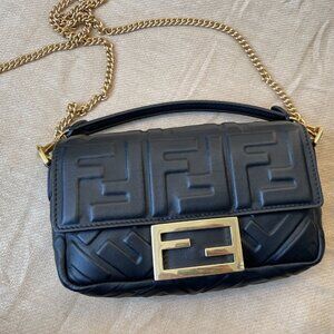 Fendi mini baguette in black nappa leather